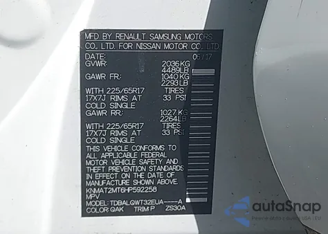 2017 Nissan Rogue Sv z USA, uszkodzony, nr VIN KNMAT2MT6HP592258